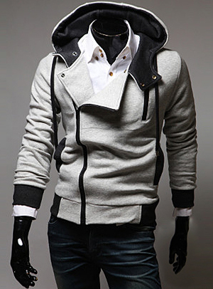 Street Style Side Zipper Studs Long Sleeves Men's Polyester Hoodies