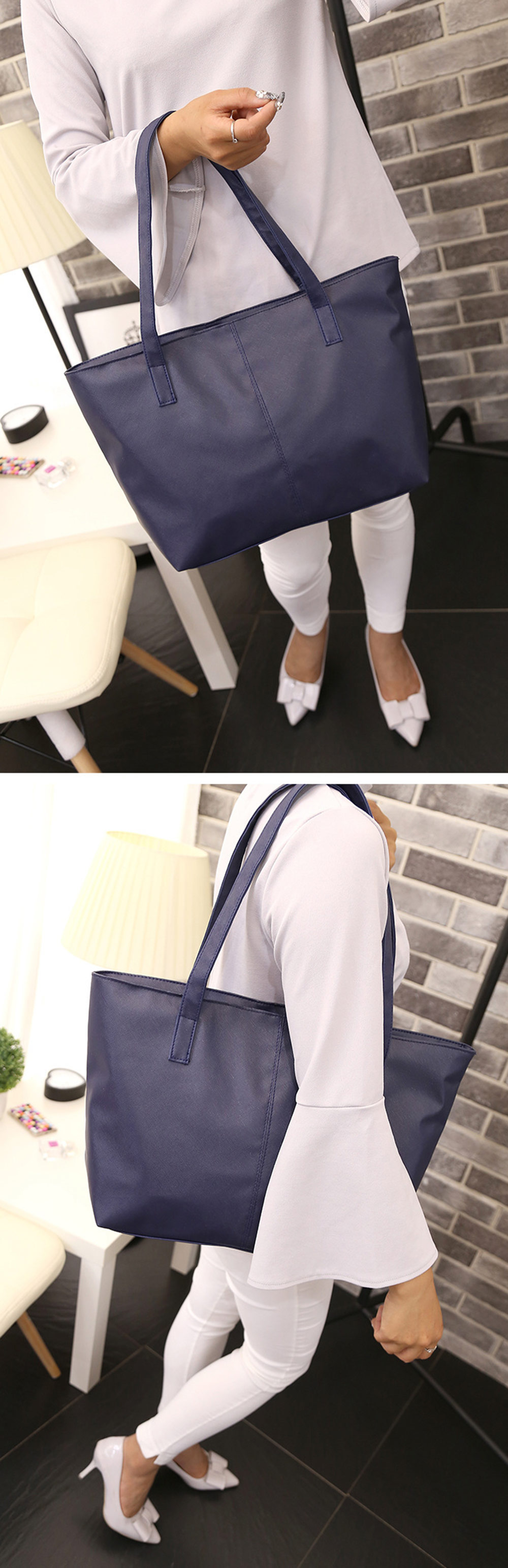 Guapabien Trendy Pure Color Zipper Type PU Leather Women Bag