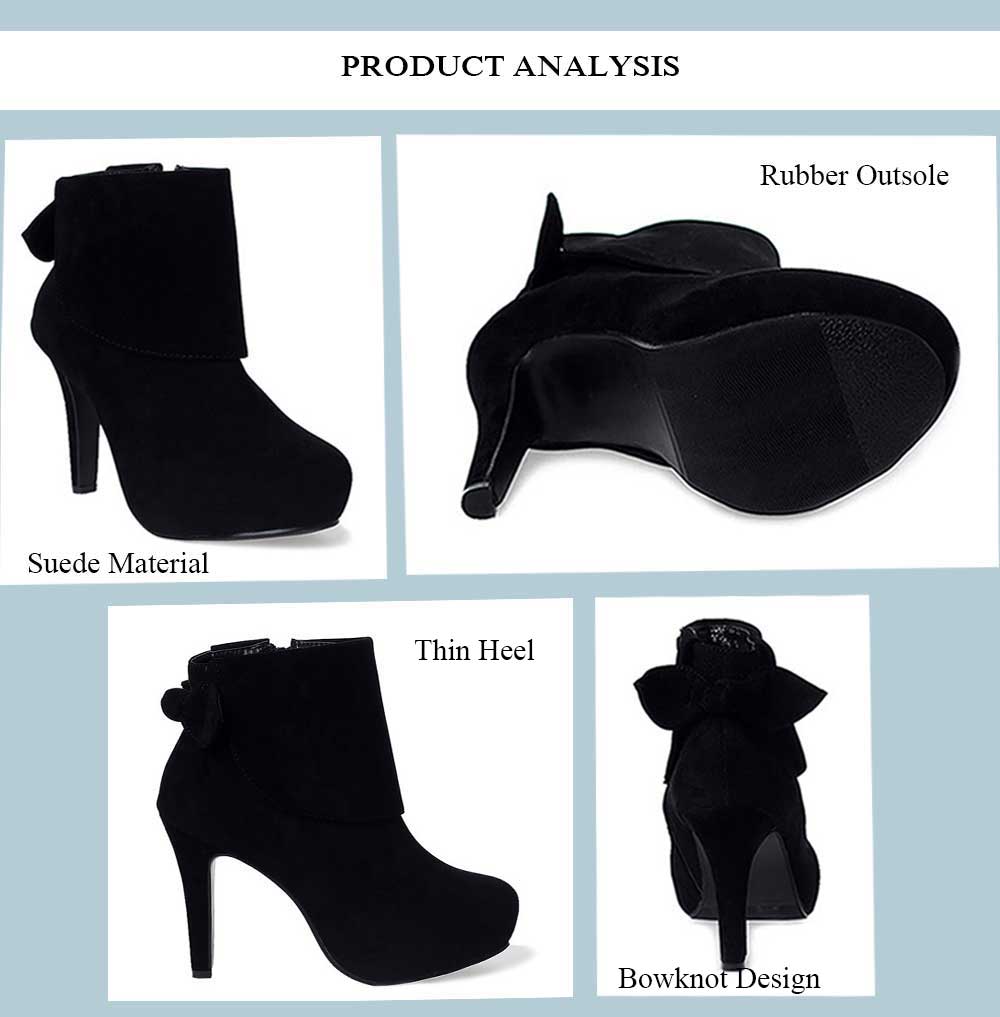 Fashionable Bowknot Decoration Zipper Design Thin High Heel Ankle Boots for Women