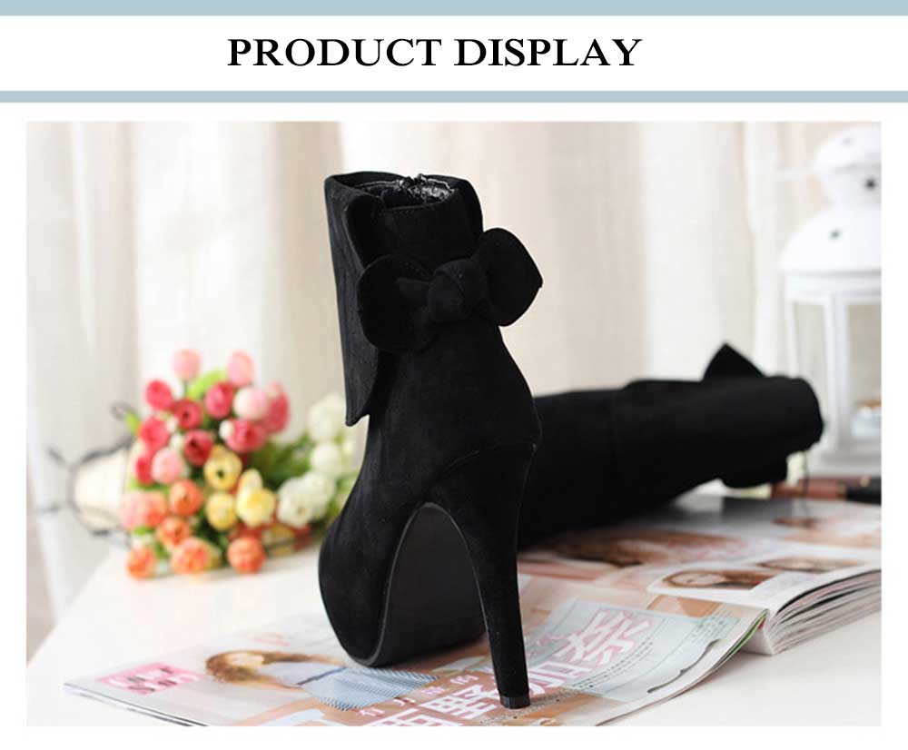 Fashionable Bowknot Decoration Zipper Design Thin High Heel Ankle Boots for Women