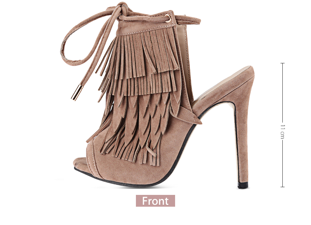 Sexy Tassel Decoration Open Toe Lace Up Thin High Heel Shoes for Women