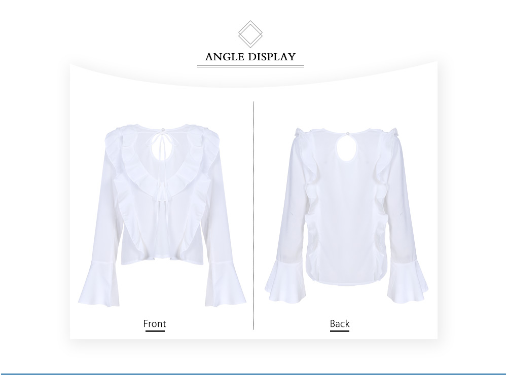 Stylish V Neck Bell Sleeve Ruffled Tie Chiffon Blouse for Women