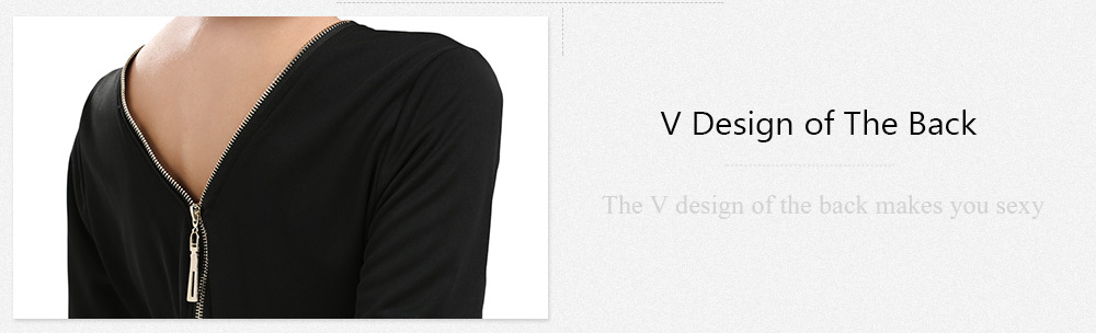 Simple Round Collar Long SLeeve Zipper Design Skinny Women Midi Dress