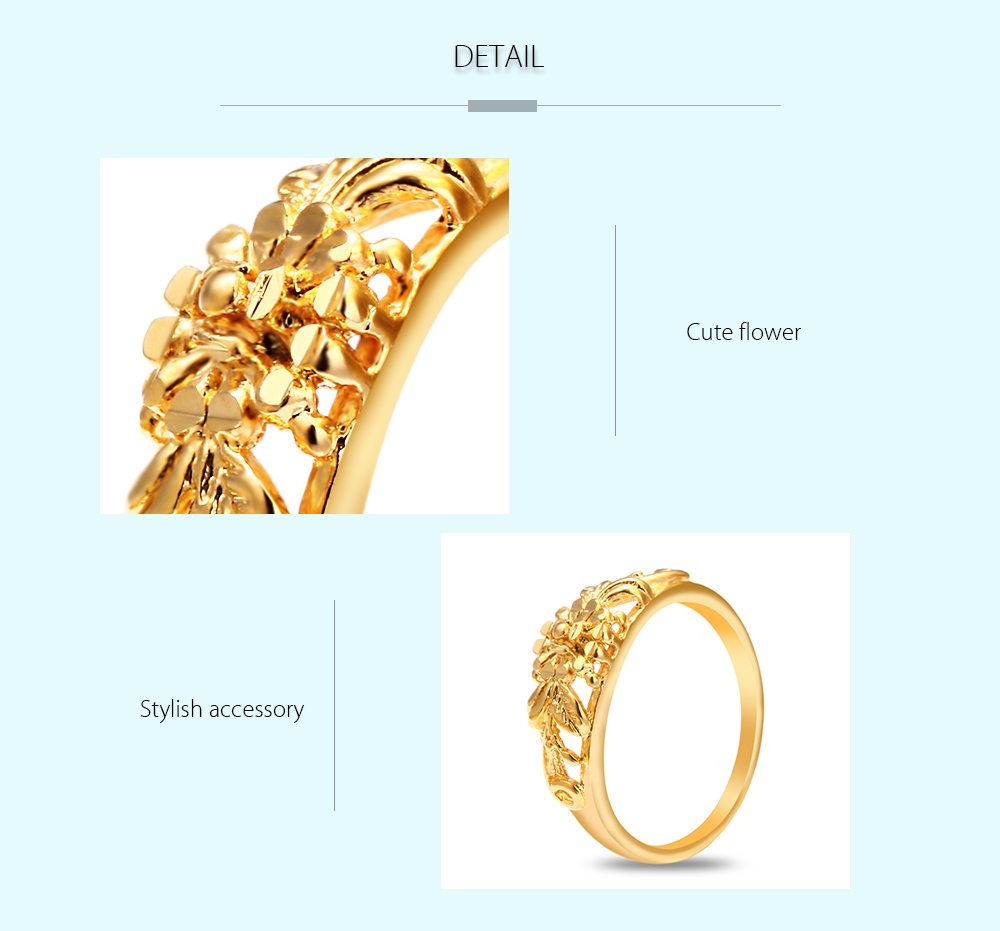 Stylish Accessory 18K Electroplate Gold Color Flower Ring for Women