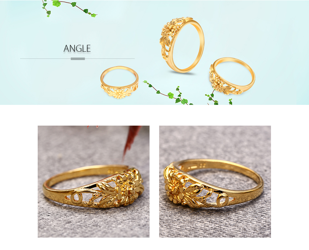 Stylish Accessory 18K Electroplate Gold Color Flower Ring for Women