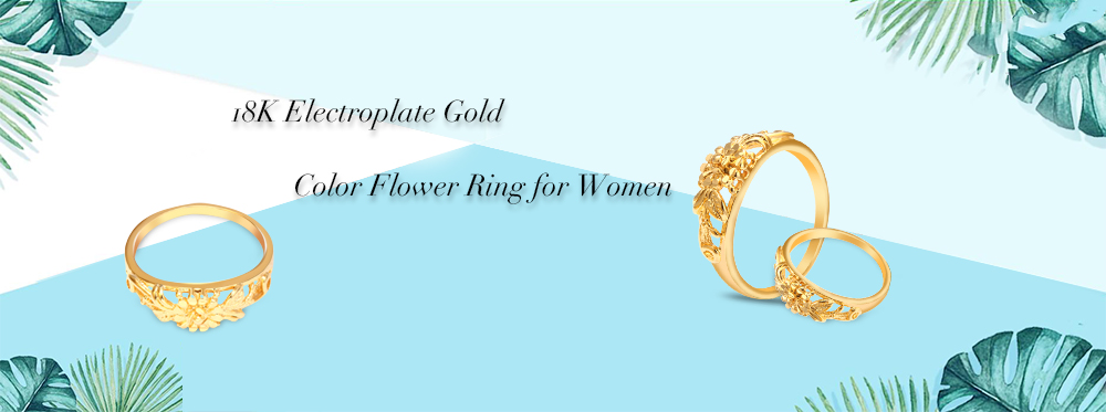 Stylish Accessory 18K Electroplate Gold Color Flower Ring for Women