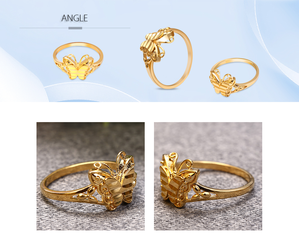 Stylish Jewelry 18K Electroplate Gold Color Dimensional Butterfly Ring for Women