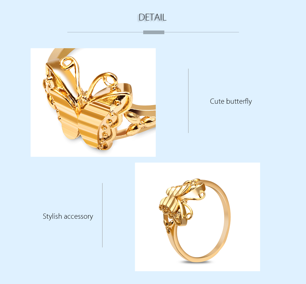 Stylish Jewelry 18K Electroplate Gold Color Dimensional Butterfly Ring for Women