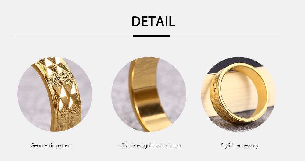 Stylish Jewelry 18K Electroplate Gold Color Simple Design Geometric Pattern Ring for Men