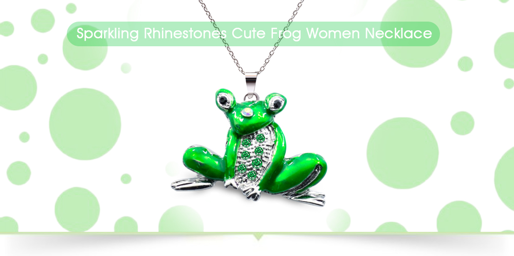 Stylish Accessory Sparkling Rhinestones Cute Frog Women Long Necklace