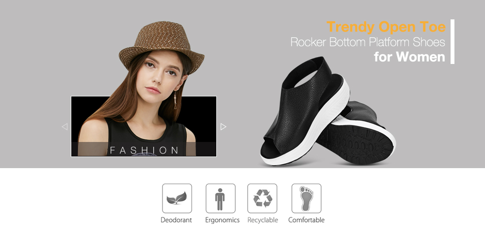 Trendy Open Toe Rocker Bottom Hook and Loop Sandals Women Platform Shoes