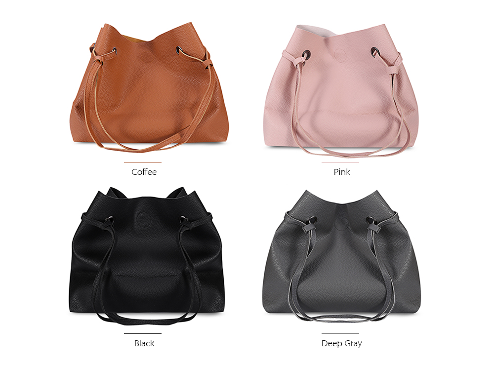 Guapabien 2pcs Women Solid Color PU Leather Shoulder Tote Bag Handbag Clutch
