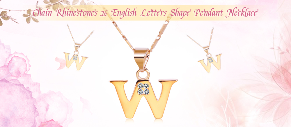 Women Chain Sparkling Rhinestones 26 English Letters Shape Pendant Necklace