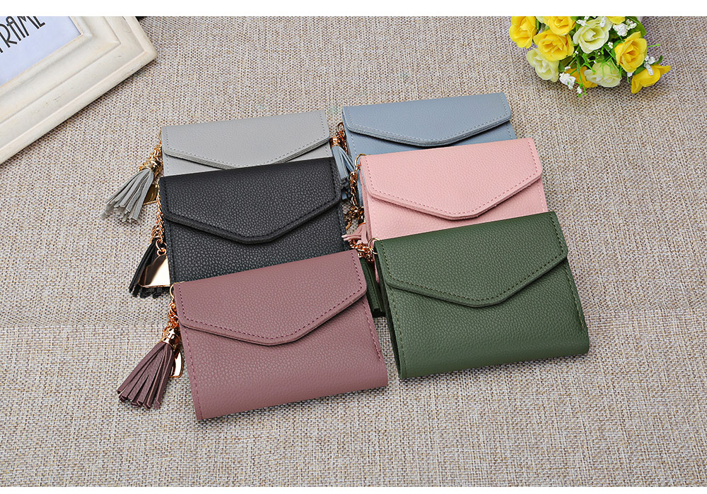 Guapabien Women Foldable PU Leather Short Wallet Tassel Card Holder