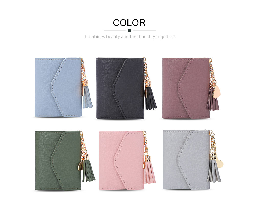 Guapabien Women Foldable PU Leather Short Wallet Tassel Card Holder