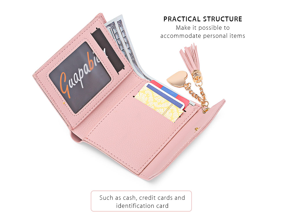 Guapabien Women Foldable PU Leather Short Wallet Tassel Card Holder