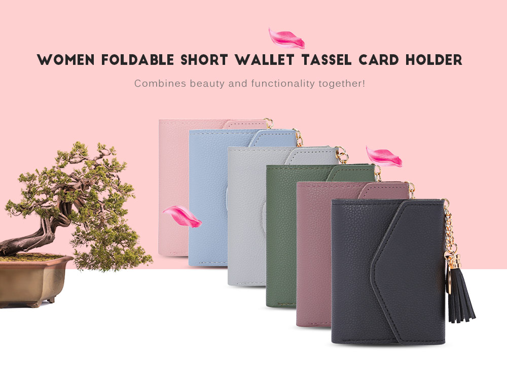 Guapabien Women Foldable PU Leather Short Wallet Tassel Card Holder