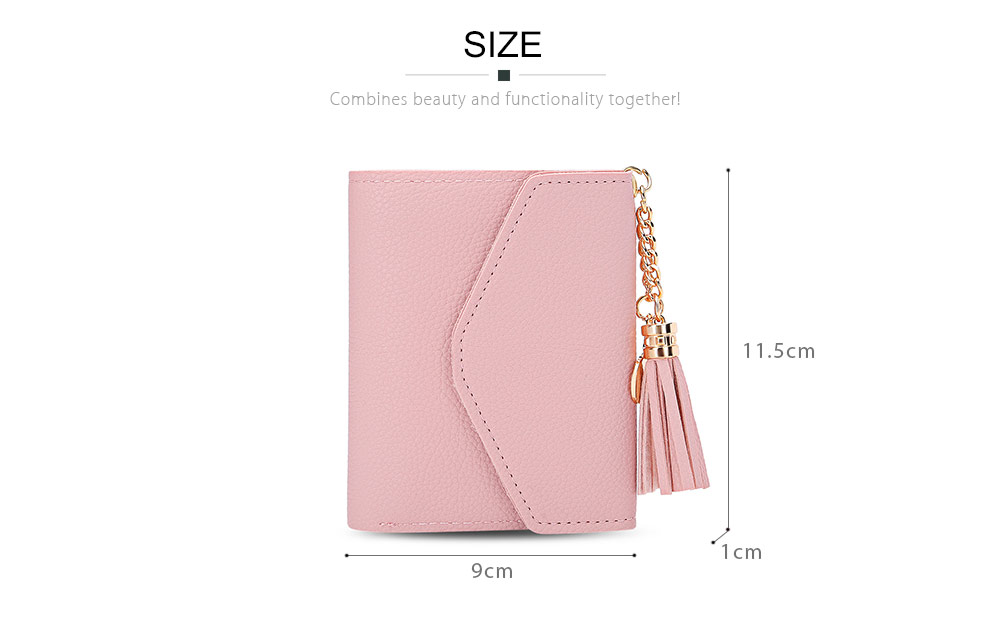 Guapabien Women Foldable PU Leather Short Wallet Tassel Card Holder