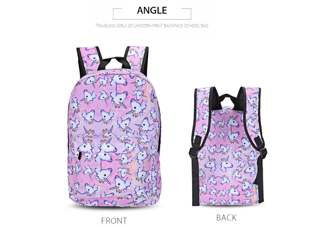 Guapabien Traveling Girls 3D Unicorn Print Backpack Zipper School Bag