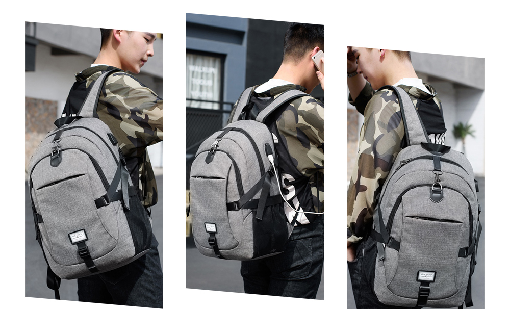 Casual Durable Canvas Backpack with USB Port for Men