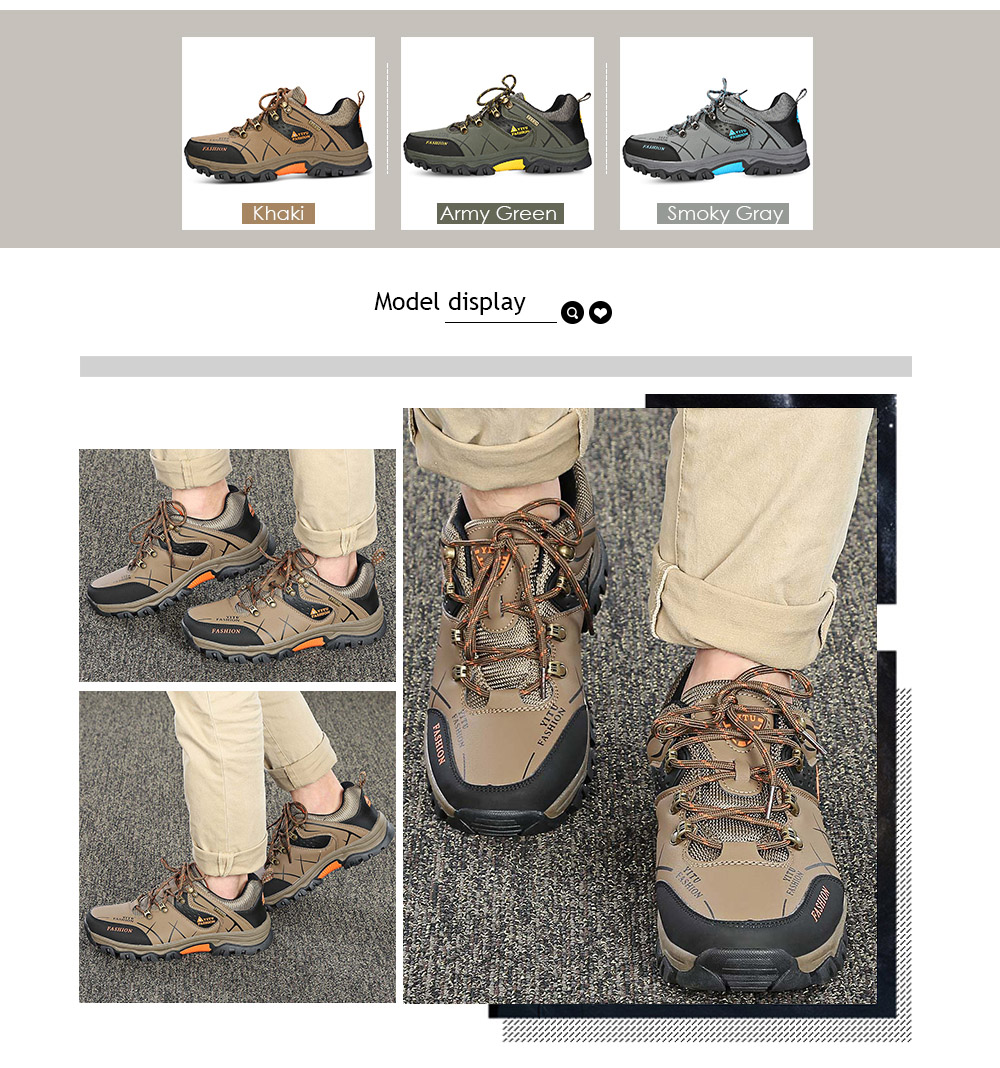 Male Professional Hiking Shoes Low-cut Lace-up Patchwork Skid-resistant Sneakers