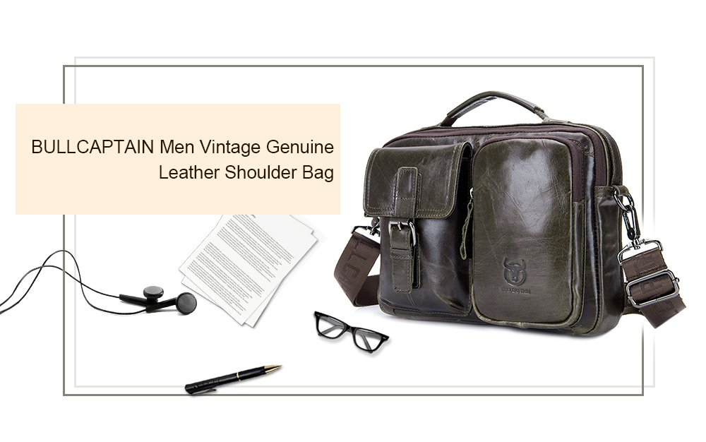 BULLCAPTAIN Men Vintage Genuine Leather Shoulder Bag