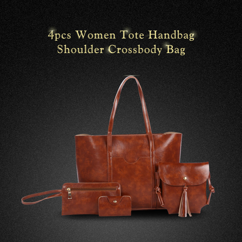 Guapabien 4pcs Women PU Leather Tote Handbag Shoulder Crossbody Bag Wristlet Card Holder