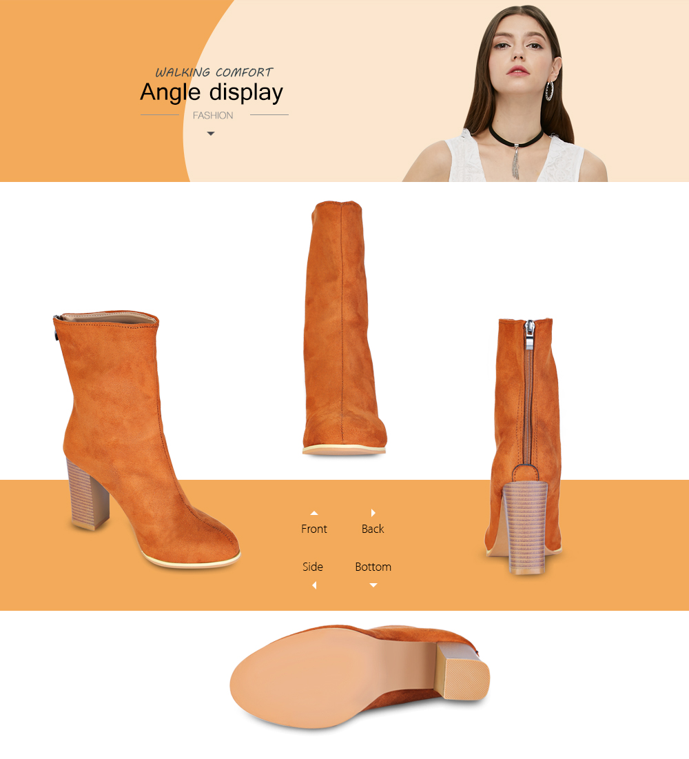 Female Autumn Fashion Pointed Toe Chunky Heel Solid Color Mid-calf Boots