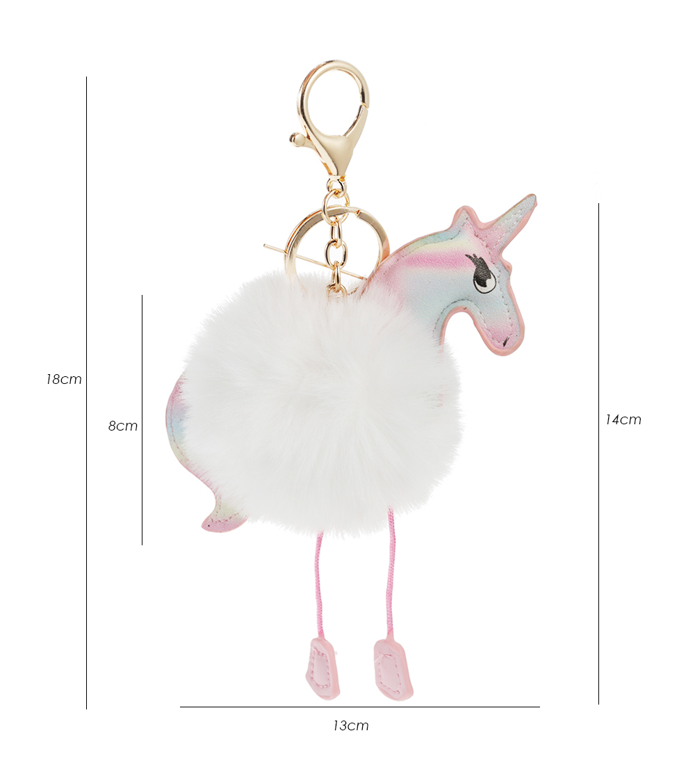 Cute Fluffy Rainbow Horse Keychain PU Rabbit Fur Key Chain