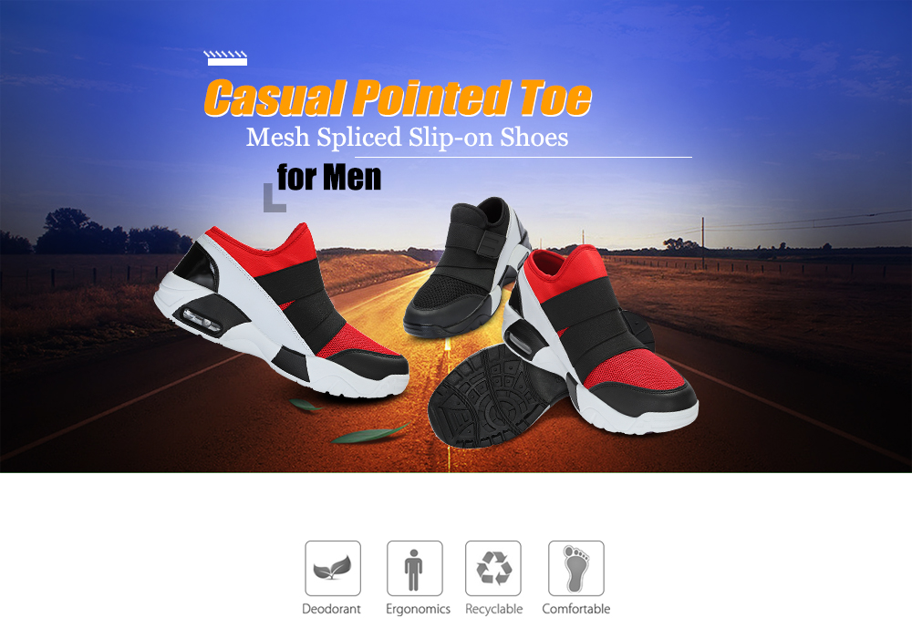 Casual Round Toe Mesh Spliced Hook and Loop Sneakers Men Running Shoes