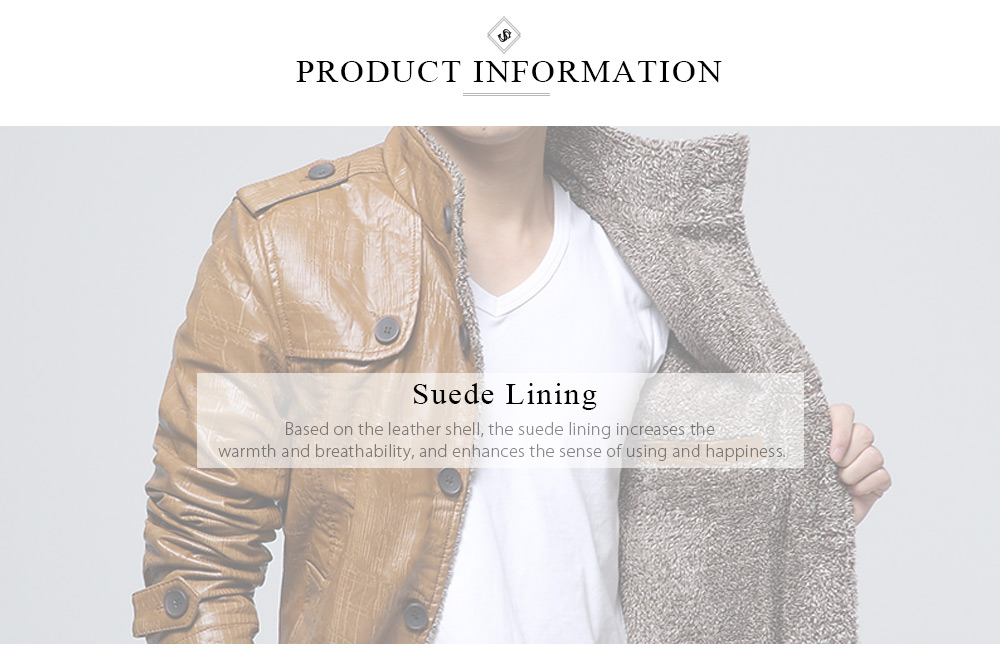 Stand Collar Flocking Single Breasted PU-Leather Jacket