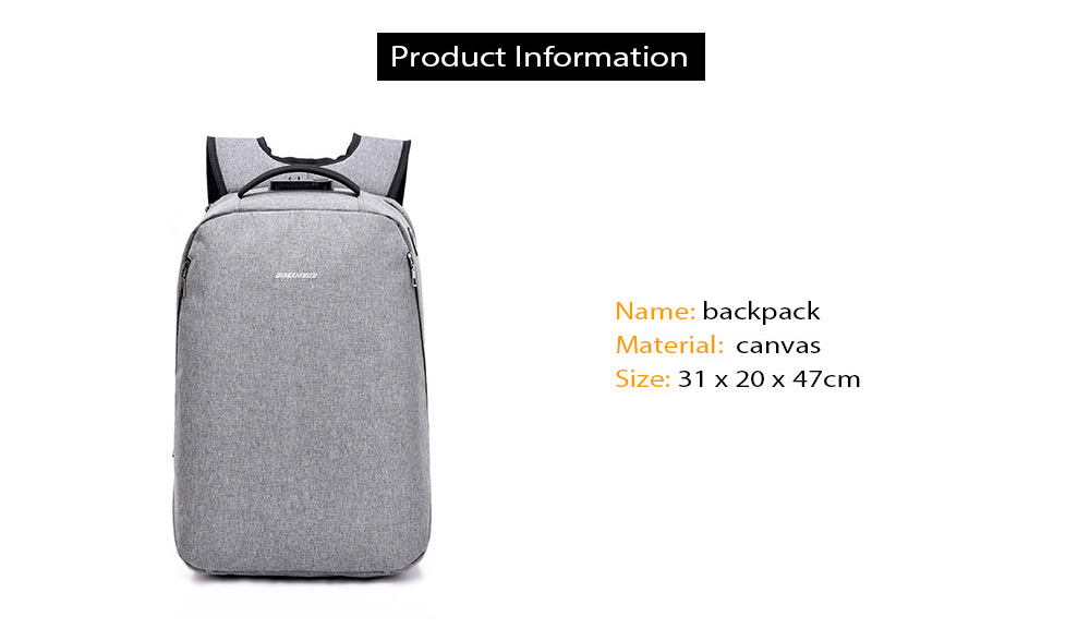 Leisure Anti-theft Lock Laptop Backpack with USB Port for Men