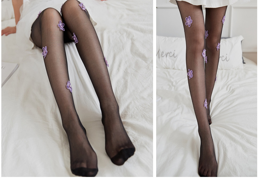 Sexy Thin Silk Stockings Diamond Embroidered Pantyhose for Women