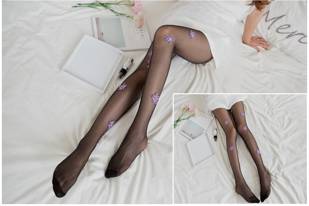 Sexy Thin Silk Stockings Diamond Embroidered Pantyhose for Women