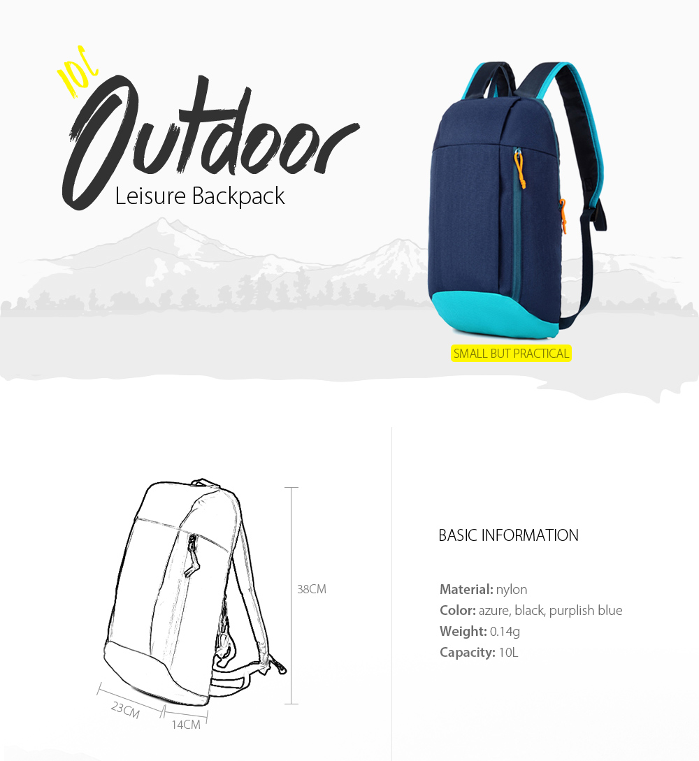 Water-resistant Nylon 10L Travel Ultra-light Leisure Backpack