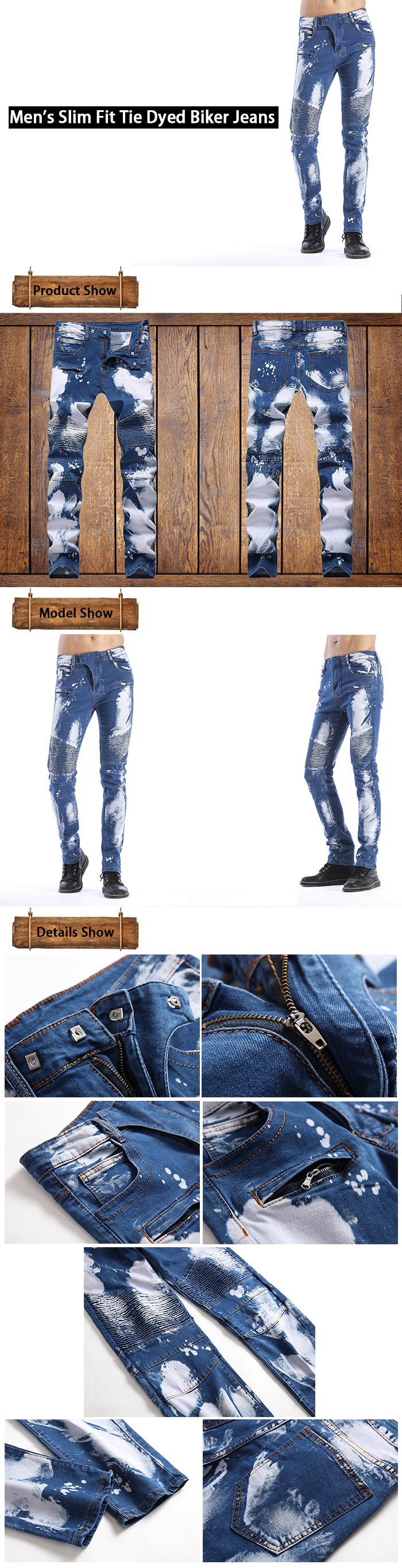 Slim Fit Tie Dyed Biker Jeans