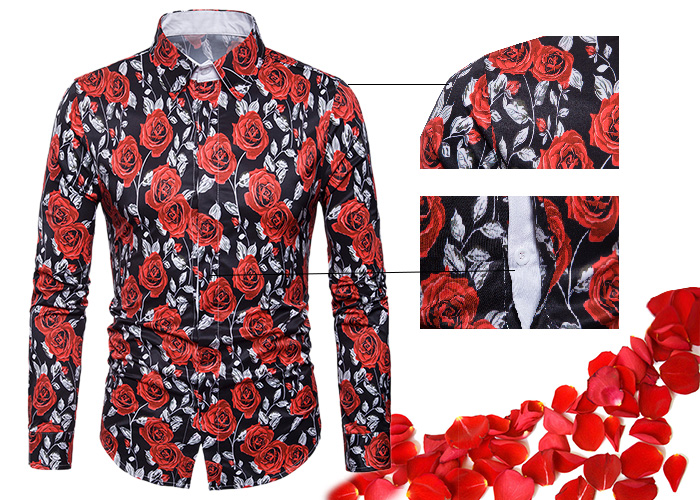 Valentine's Day Cover Placket 3D Roses Print Shirt