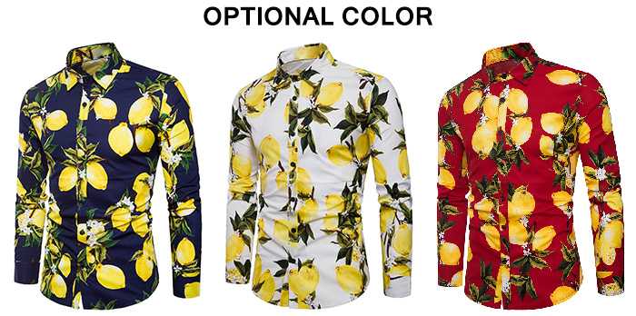 Turndown Collar Lemons Print Long Sleeve Shirt