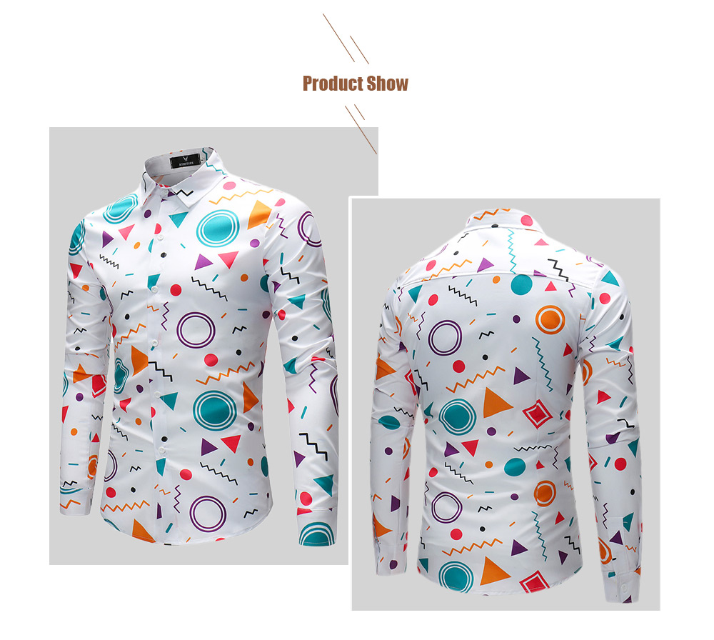 Men Fashion Long Sleeve Shirt with Geometric Figure Motifs