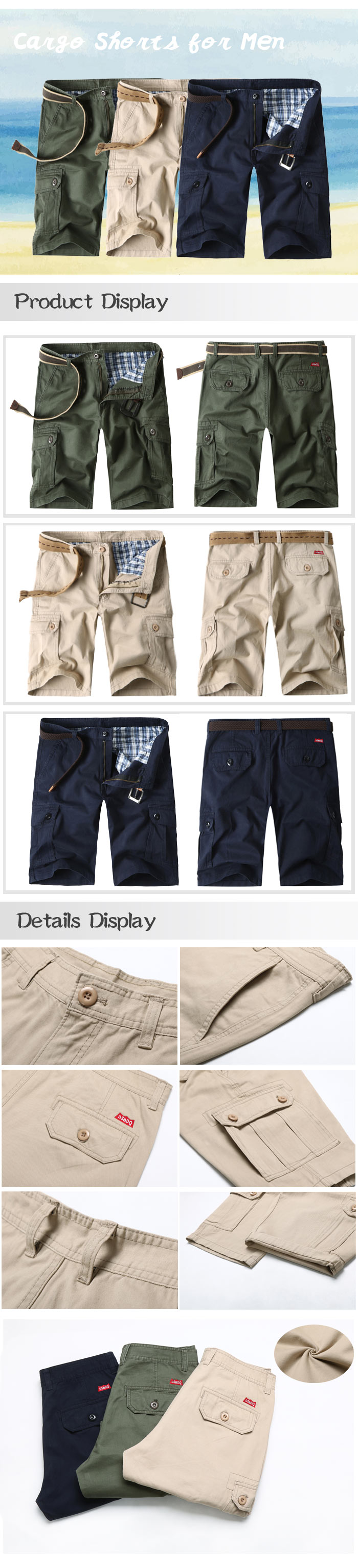 Flap Pockets Cotton Blend Cargo Shorts