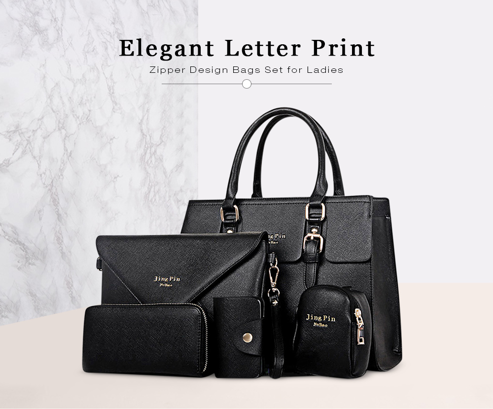 Guapabien Elegant Letter Print Zipper Design Women Bags Set