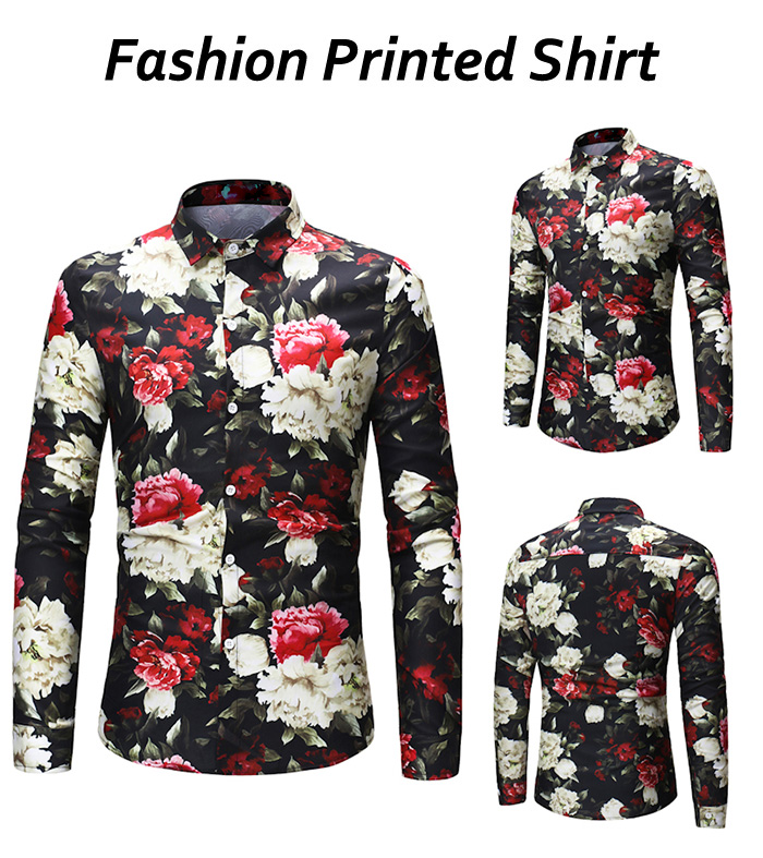 Turndown Collar 3D Flower Print Shirt