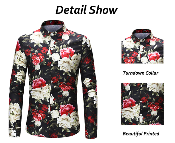 Turndown Collar 3D Flower Print Shirt