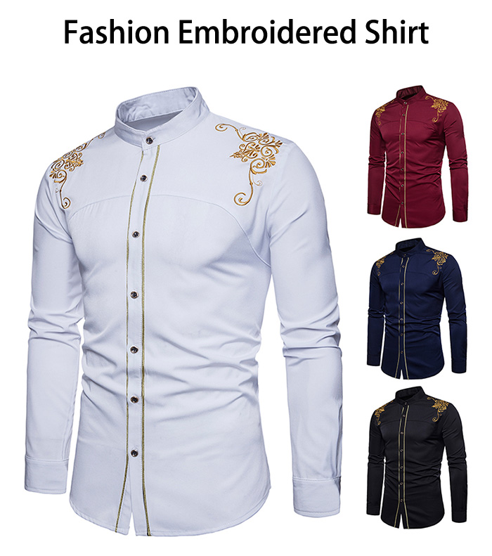 Turndown Collar Embroidered Design Shirt