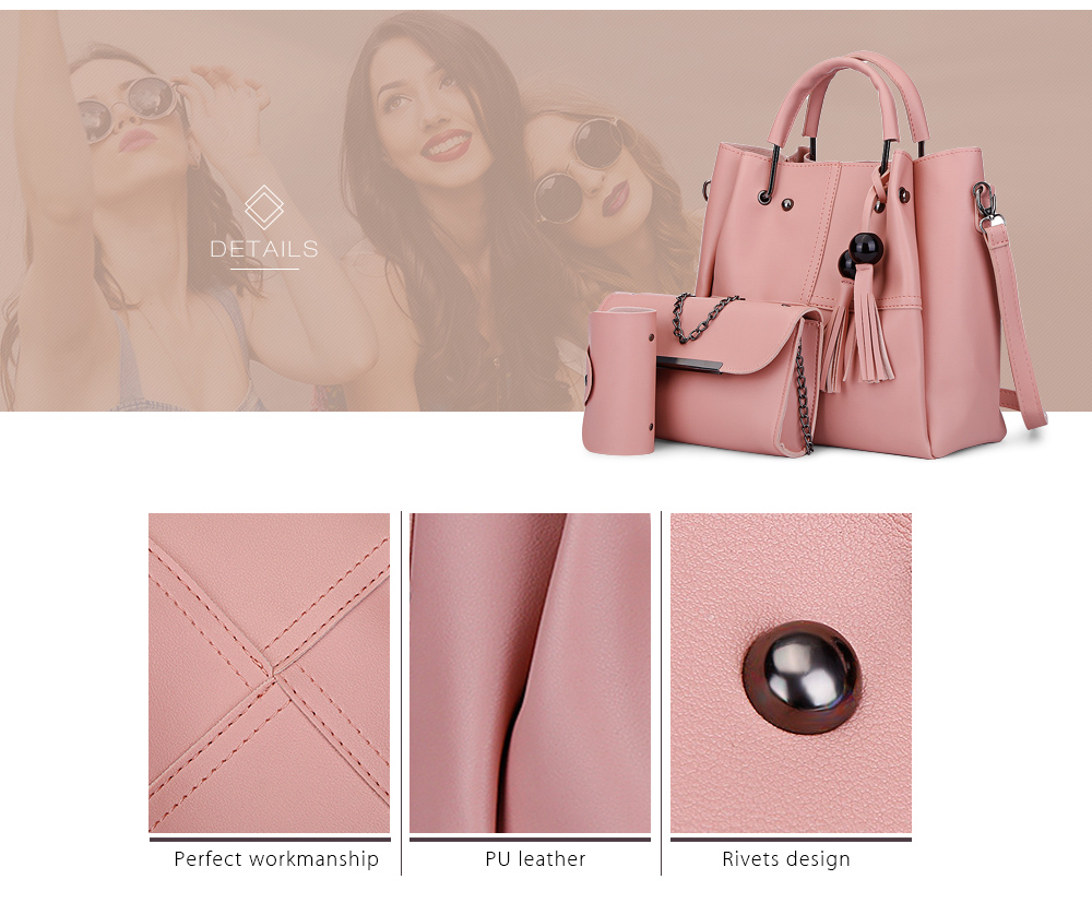 3pcs PU Leather Tassel Handbag Women Shoulder Crossbody Bag Card Holder