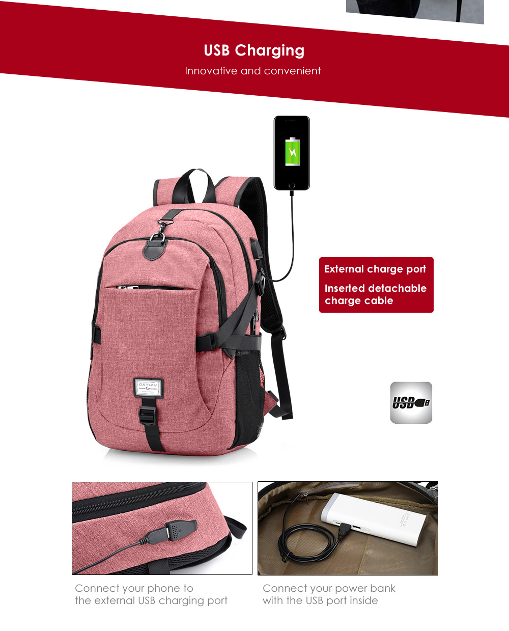 Men Canvas Casual Travel Backpack with USB Charge Port