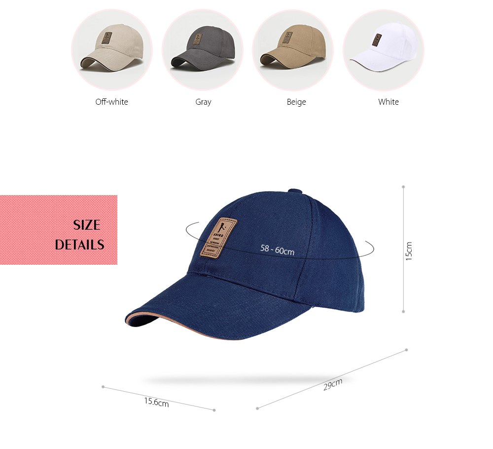 Men Adjustable Sun Baseball Hat Cotton Solid Color for Outdoor Sports