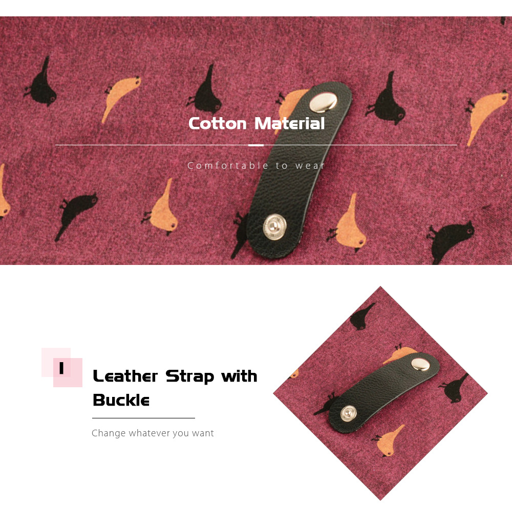 Female Cotton Scarf Kerchief Lightweight Cute Bird Pattern Headband Leather Strap with Buckle for Girls