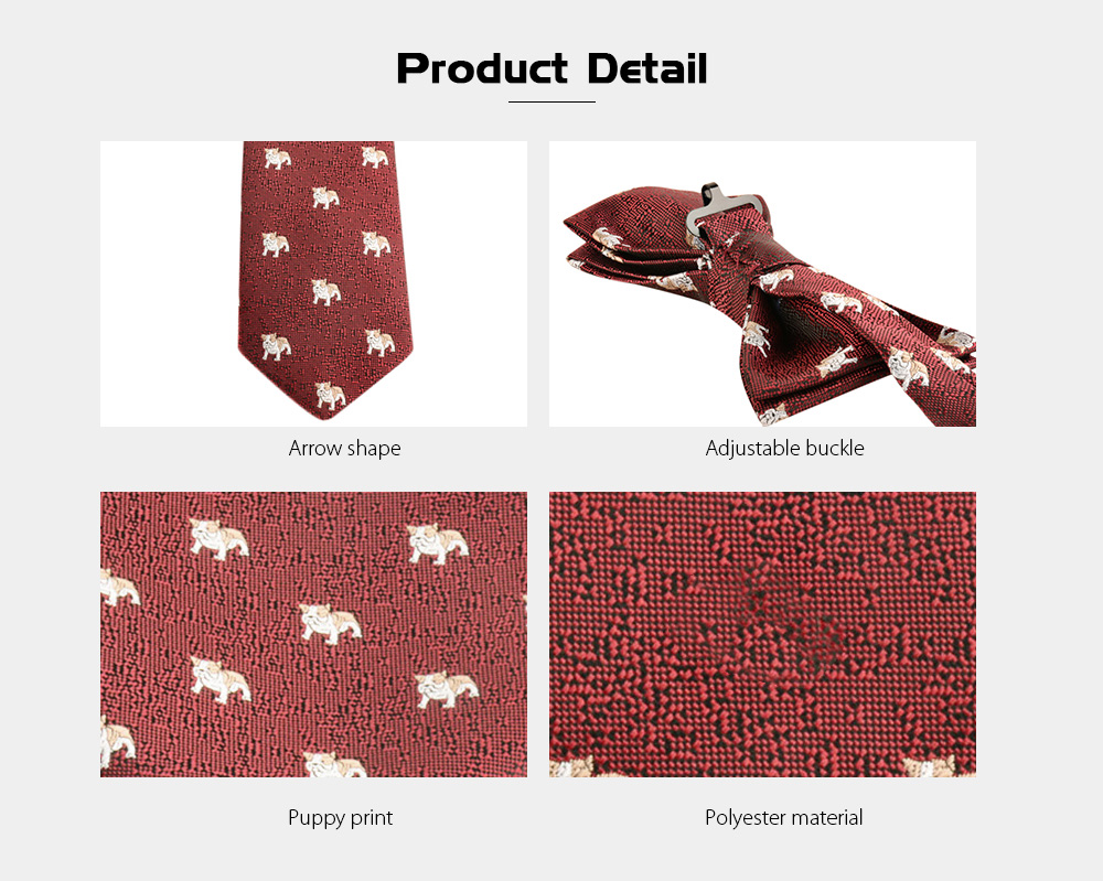 Casual Polyester Puppy Print Necktie Handkerchief Bow Tie Set for Wedding Party