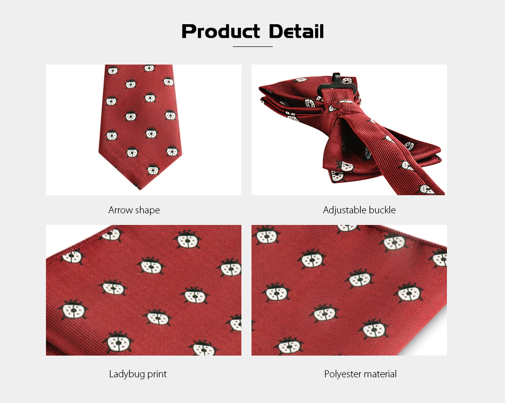 Ladybug Print Necktie Cravat Bow Tie Handkerchief Set Wedding Party Accessories